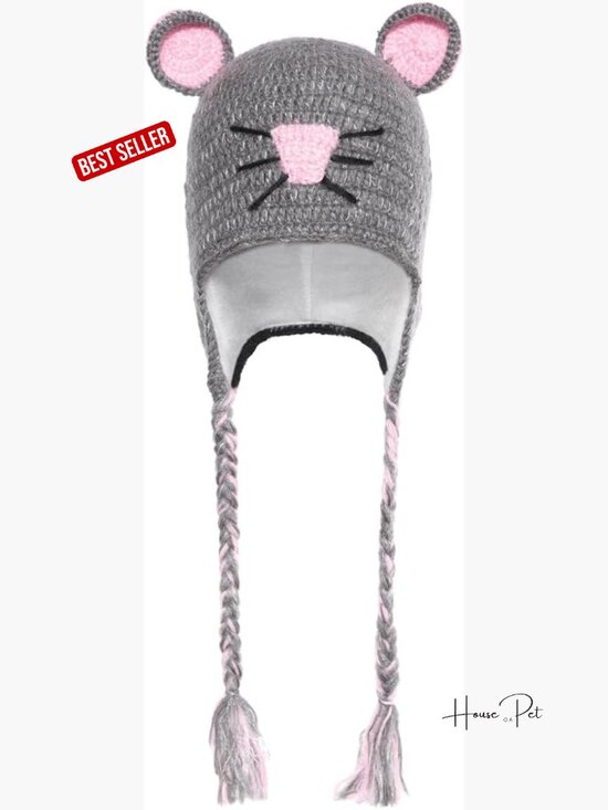 Woolen Fleece Lined Knitted Animal Ear Flap Beanie Hat for Winter